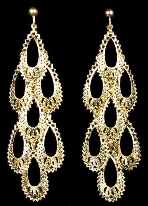 CLIP ON huge 5"long GOLD PLATED BIG CHANDELIER EARRINGS eBay