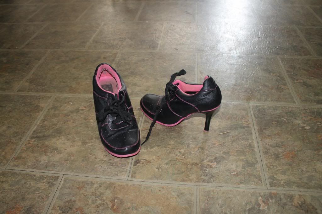 Black and pink high heel tennis shoes (size9)