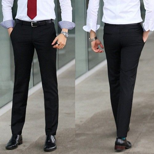 Vintage Trend Mens Formal Slim Fit Straight Suit Trousers Pants