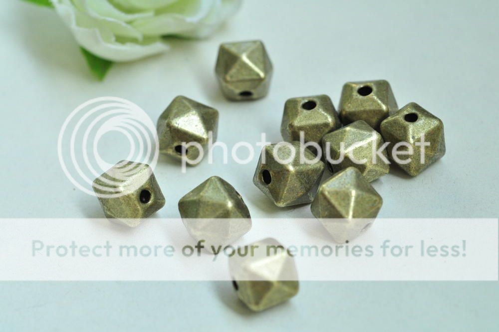 12pcs 14 Hedron Geometric Figure Bead Charm Antique Bronze Solid Necklace Craft